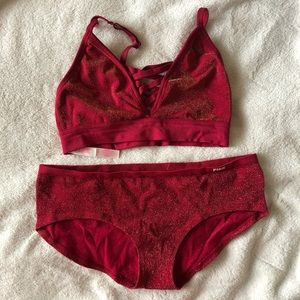 PINK red sparkle seamless bralette and panty set